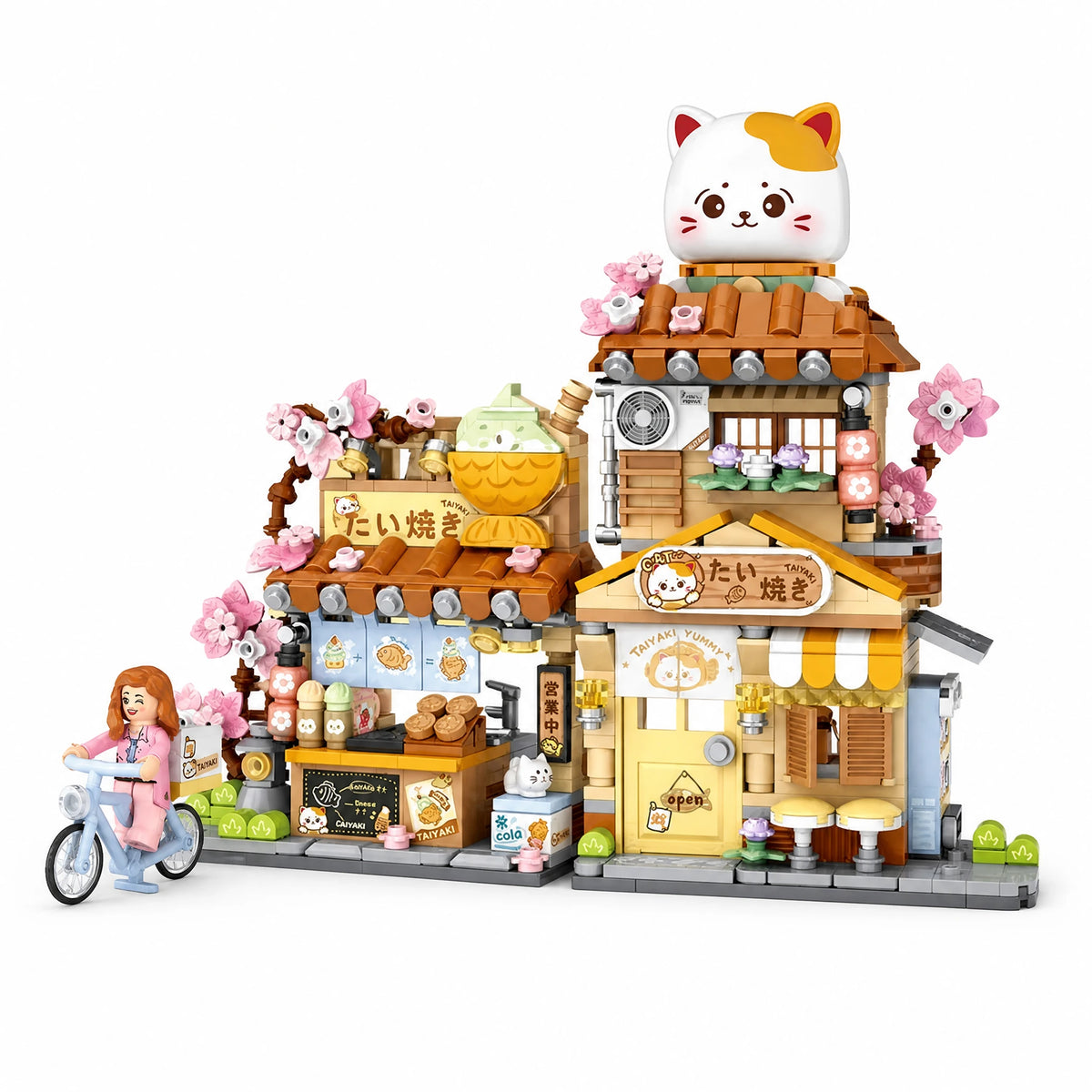 Micro Building Blocks Cafe - Foldable Cat or Bear Theme - Fond blanc