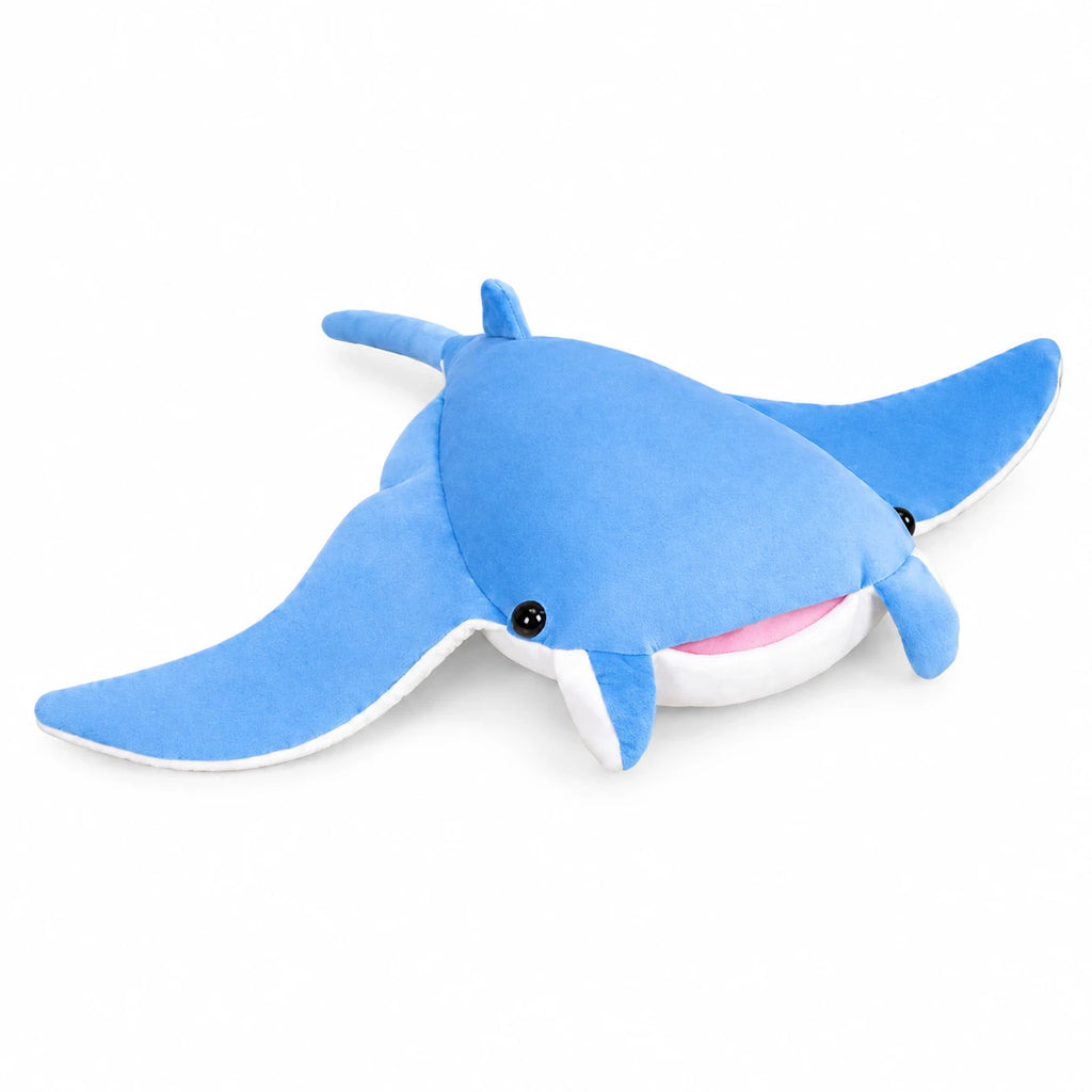 Mobula Ray Plush with Smiling Face in Blue or Mint - Blue / 27.5x17.5in / 70x45cm … (2 tailles)