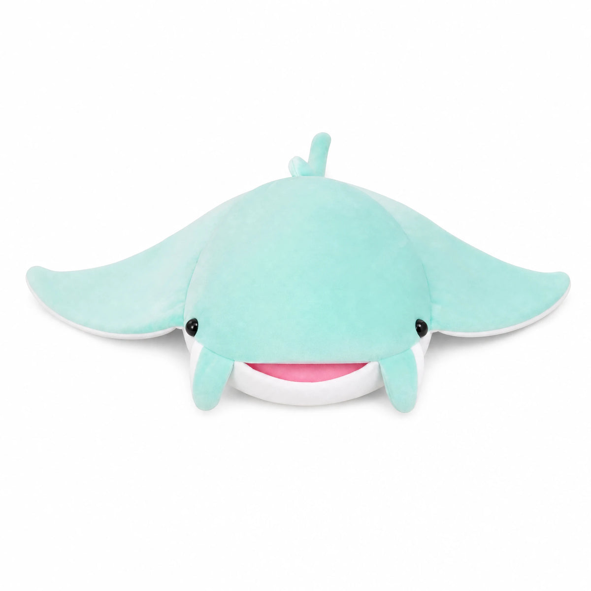Mobula Ray Plush with Smiling Face in Blue or Mint - Fond blanc