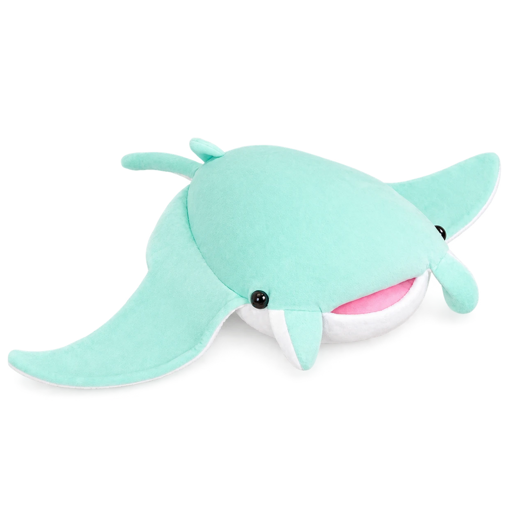 Mobula Ray Plush with Smiling Face in Blue or Mint - Green / 27.5x17.5in / 70x45cm … (2 tailles)