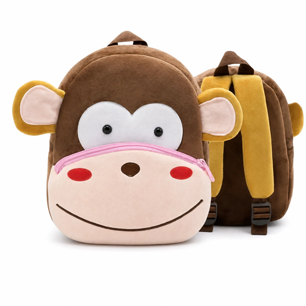 Monkey Backpack Plush with Adjustable Straps for Kids - Fond blanc