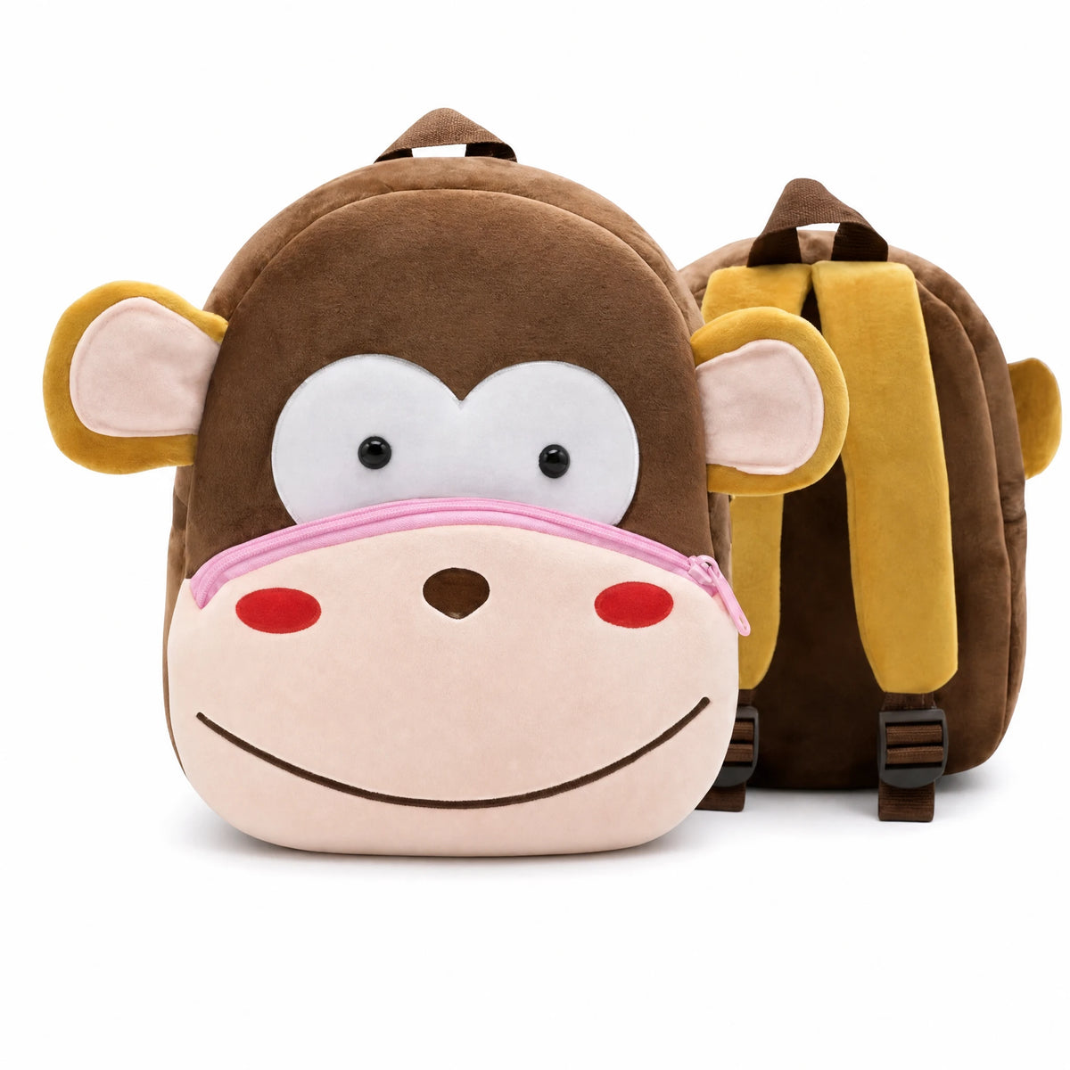 Monkey Backpack Plush with Adjustable Straps for Kids - Fond blanc