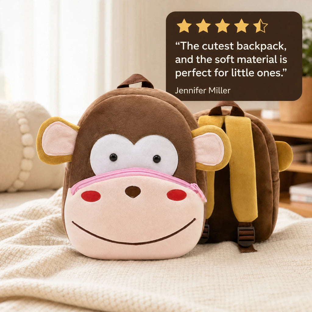 Monkey Backpack Plush with Adjustable Straps for Kids - Image témoignage