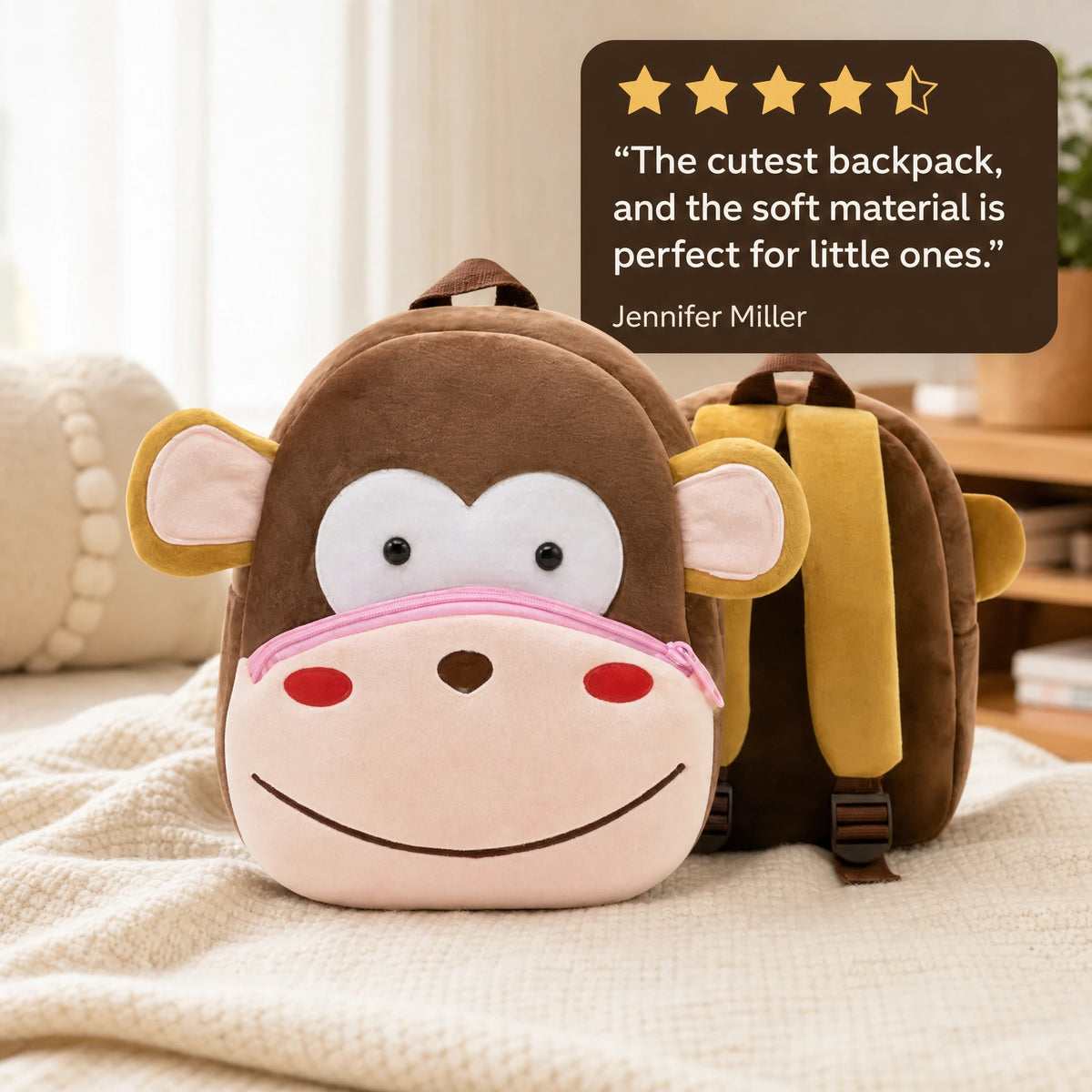 Monkey Backpack Plush with Adjustable Straps for Kids - Image témoignage