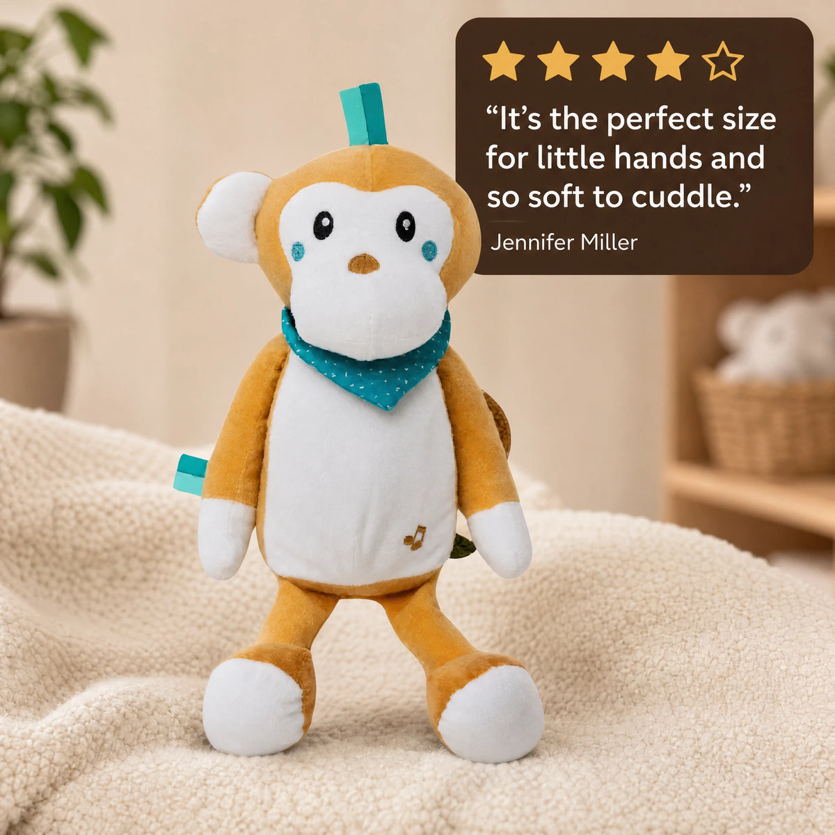 Monkey Plush Nightlight with Soothing Lullaby Music - Image témoignage