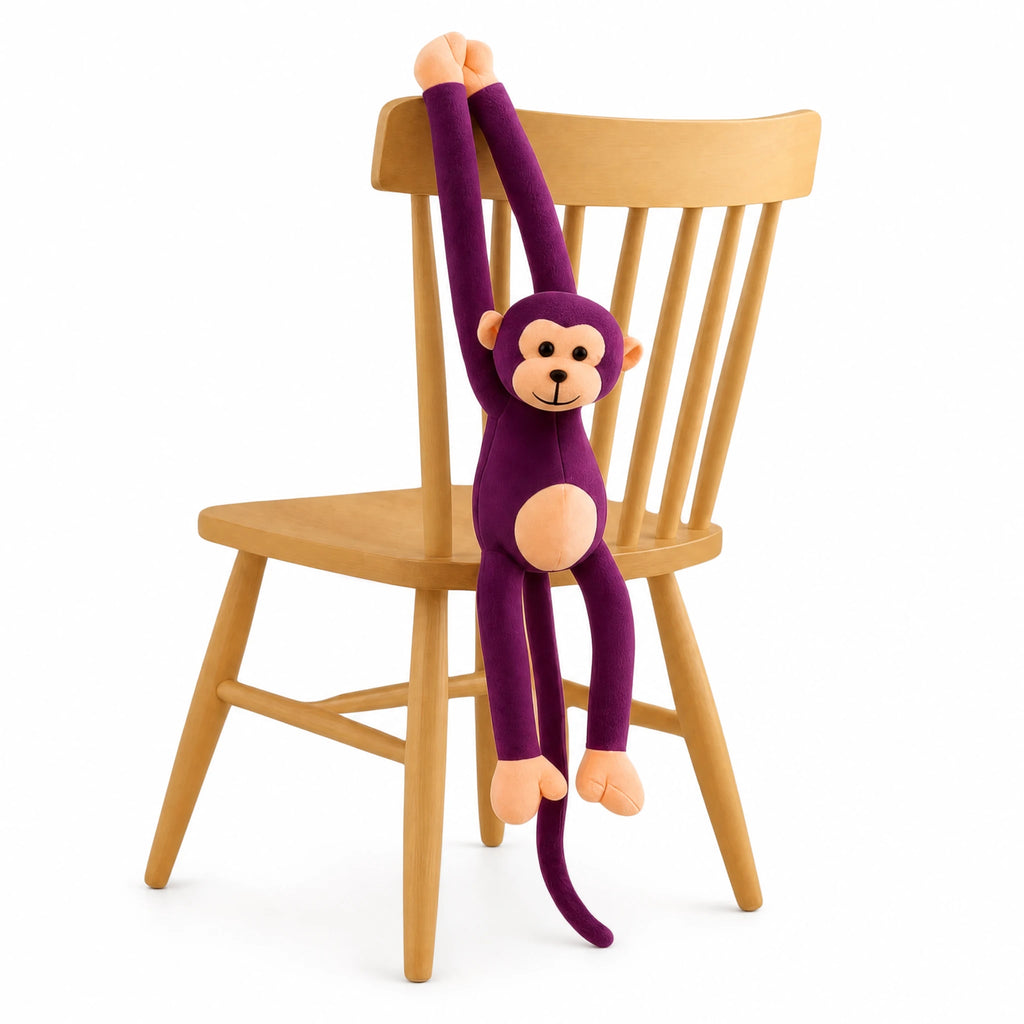 Monkey Plush Toy, Long-Armed Purple Hanging Companion - Fond blanc