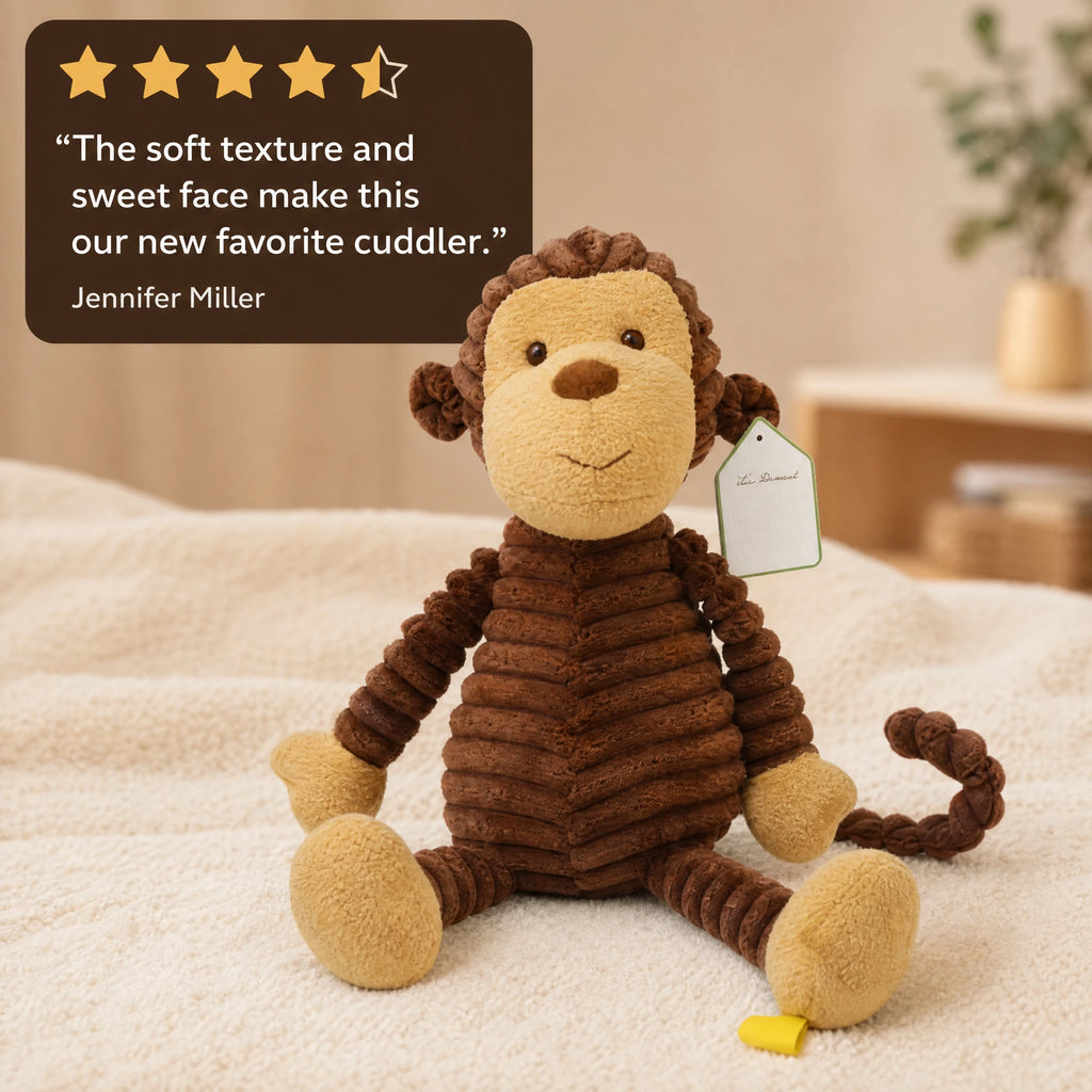 Monkey Plush with Corduroy Texture and Cuddly Design - Image témoignage