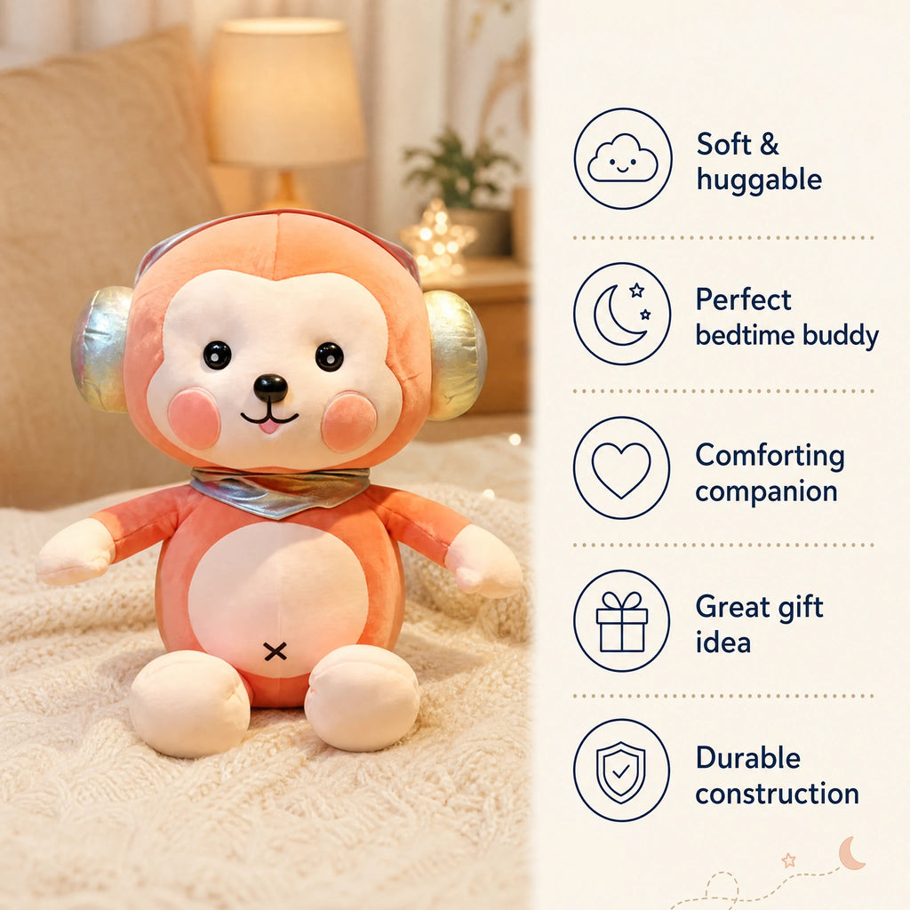 Monkey Plush with Iridescent Ears and Scarf - Bénéfices produit