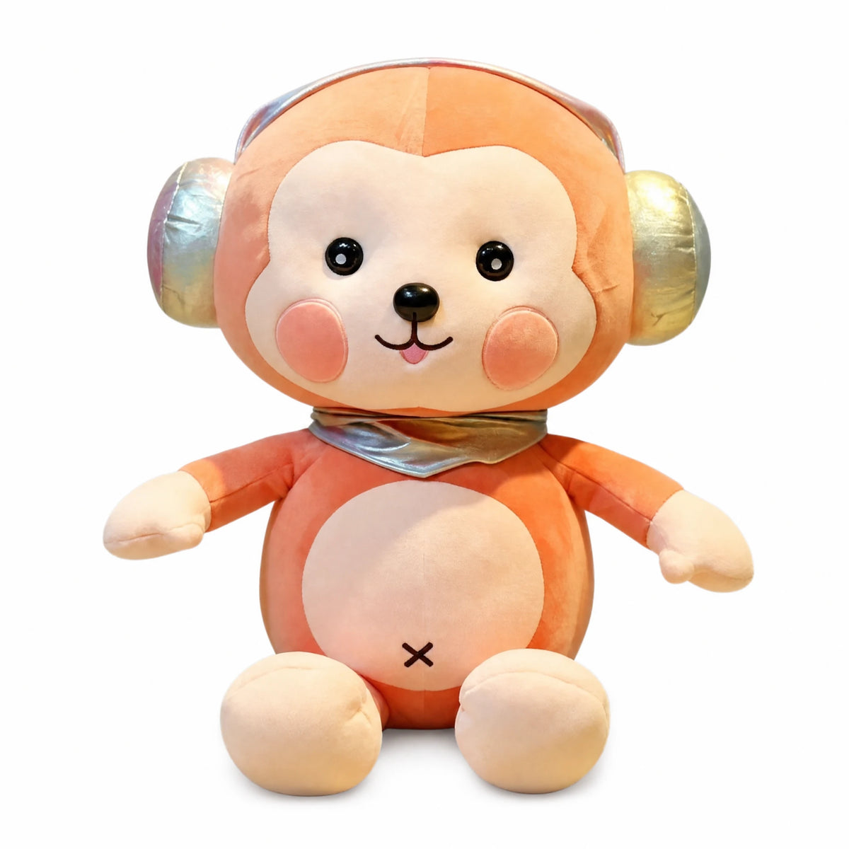 Monkey Plush with Iridescent Ears and Scarf - Fond blanc