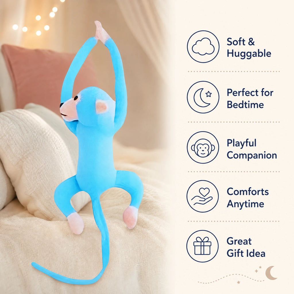 Monkey Plush with Long Arms and Tail – Blue Kawaii - Bénéfices produit