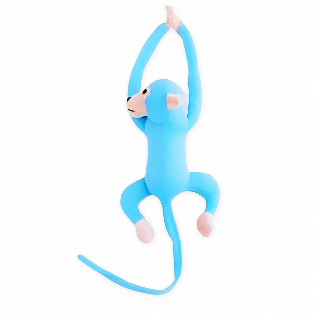Monkey Plush with Long Arms and Tail – Blue Kawaii - Fond blanc