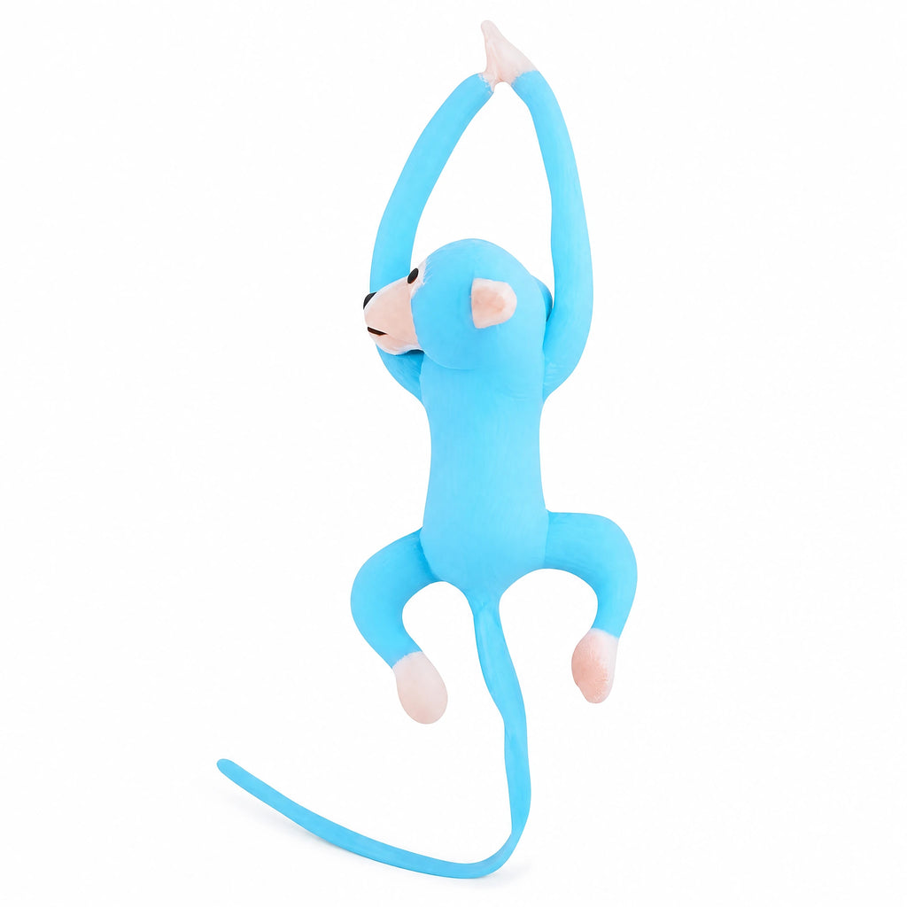 Monkey Plush with Long Arms and Tail – Blue Kawaii - Fond blanc, autre angle