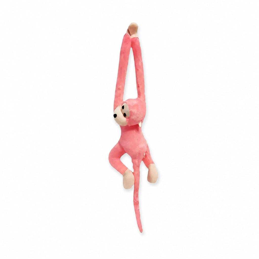 Monkey Plush with Long Tail in Pink - Fond blanc