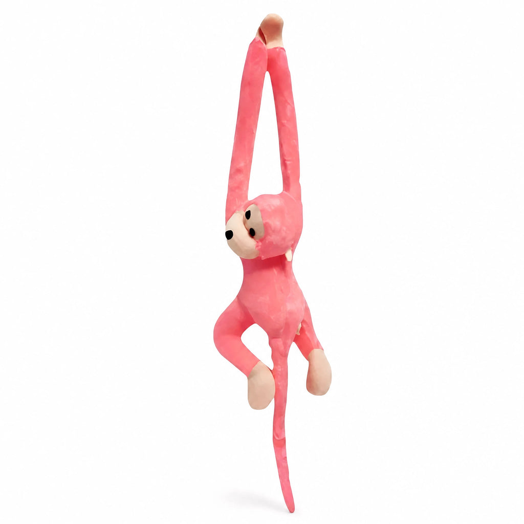 Monkey Plush with Long Tail in Pink - Fond blanc, autre angle