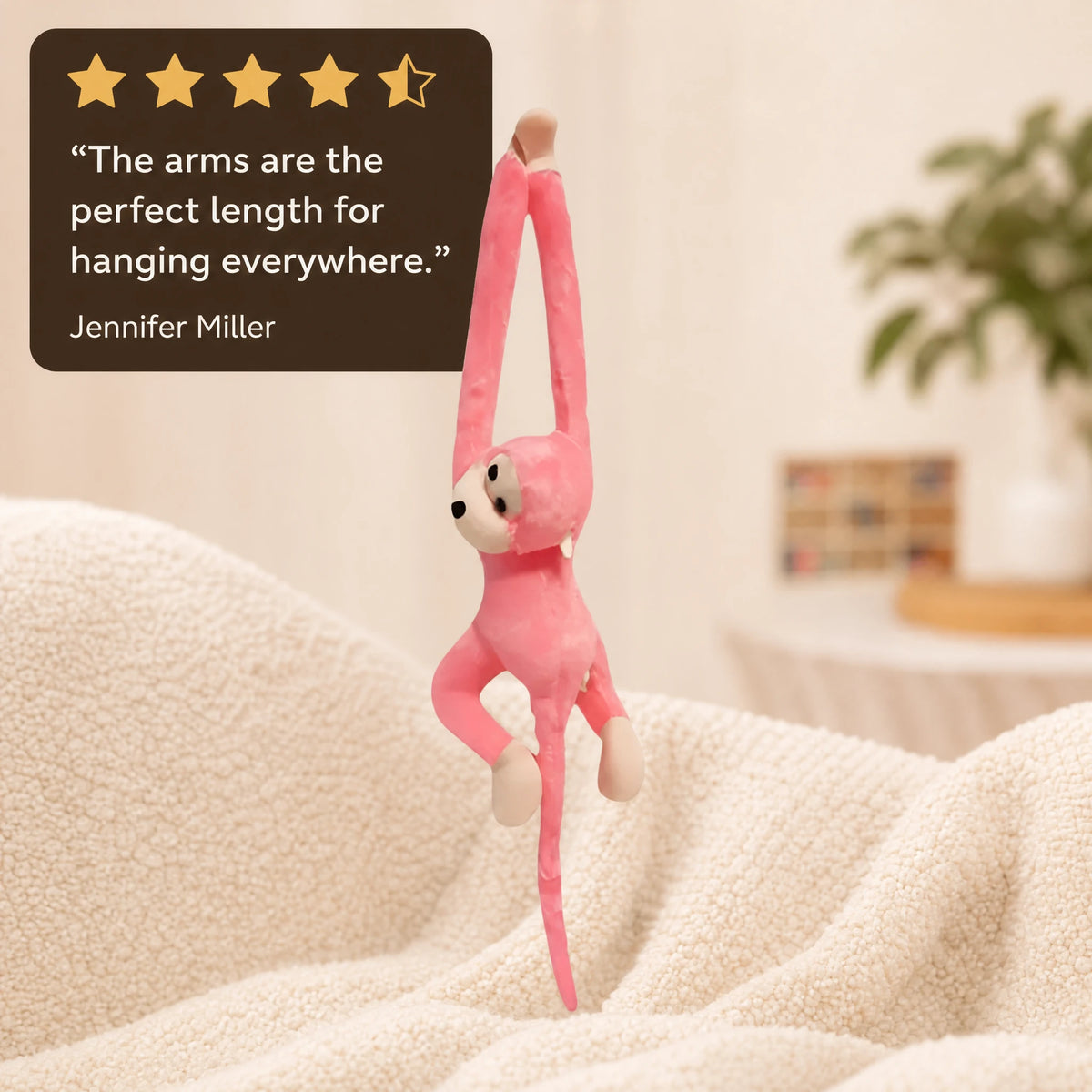Monkey Plush with Long Tail in Pink - Image témoignage
