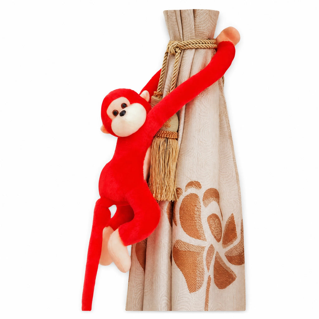 Monkey Plush with Long Tail in Red - Fond blanc