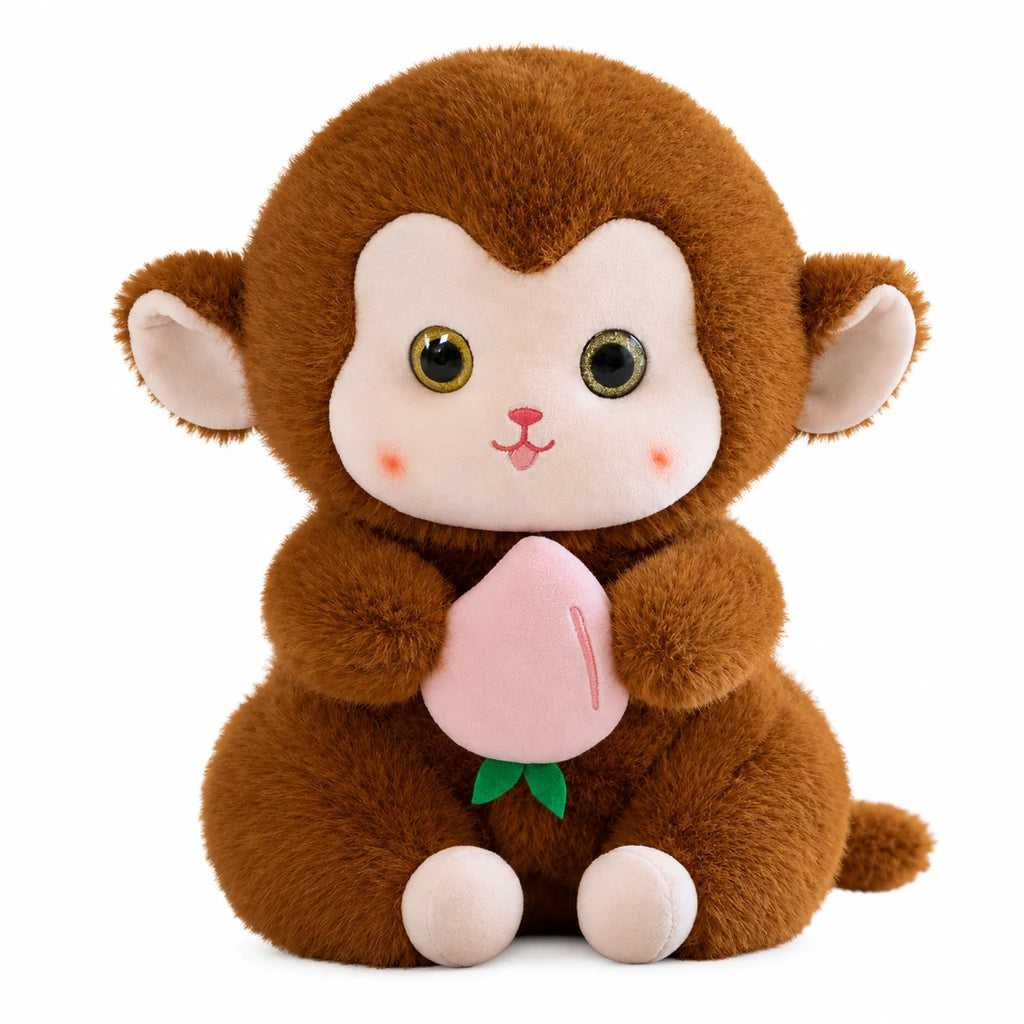 Monkey Plush with Peach Kawaii Style Brown - 17.5in / 45cm · 12in / 30cm · 8in / 20cm