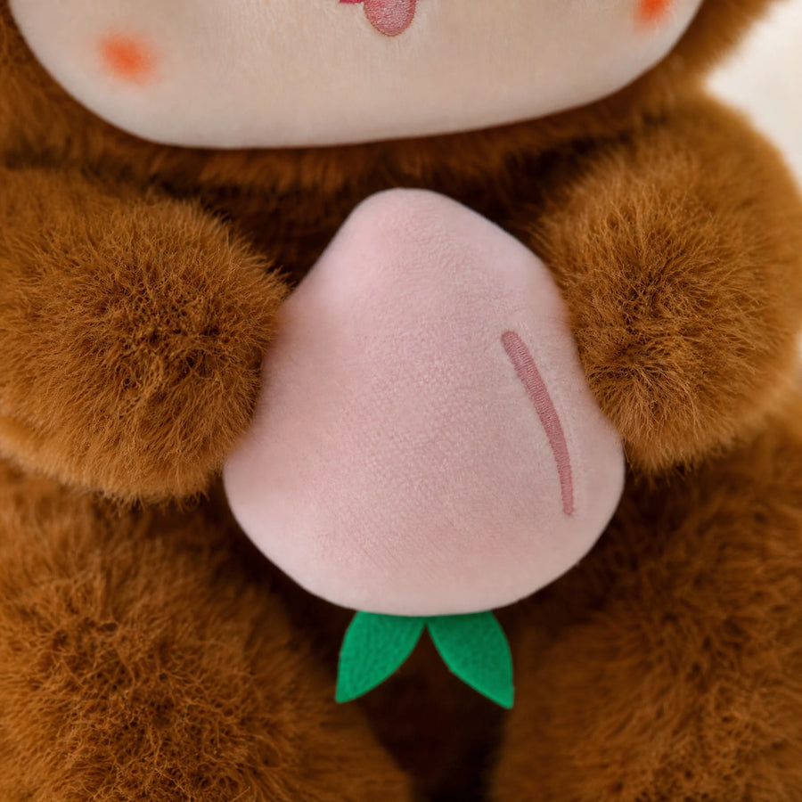 Monkey Plush with Peach Kawaii Style Brown - Détail matière