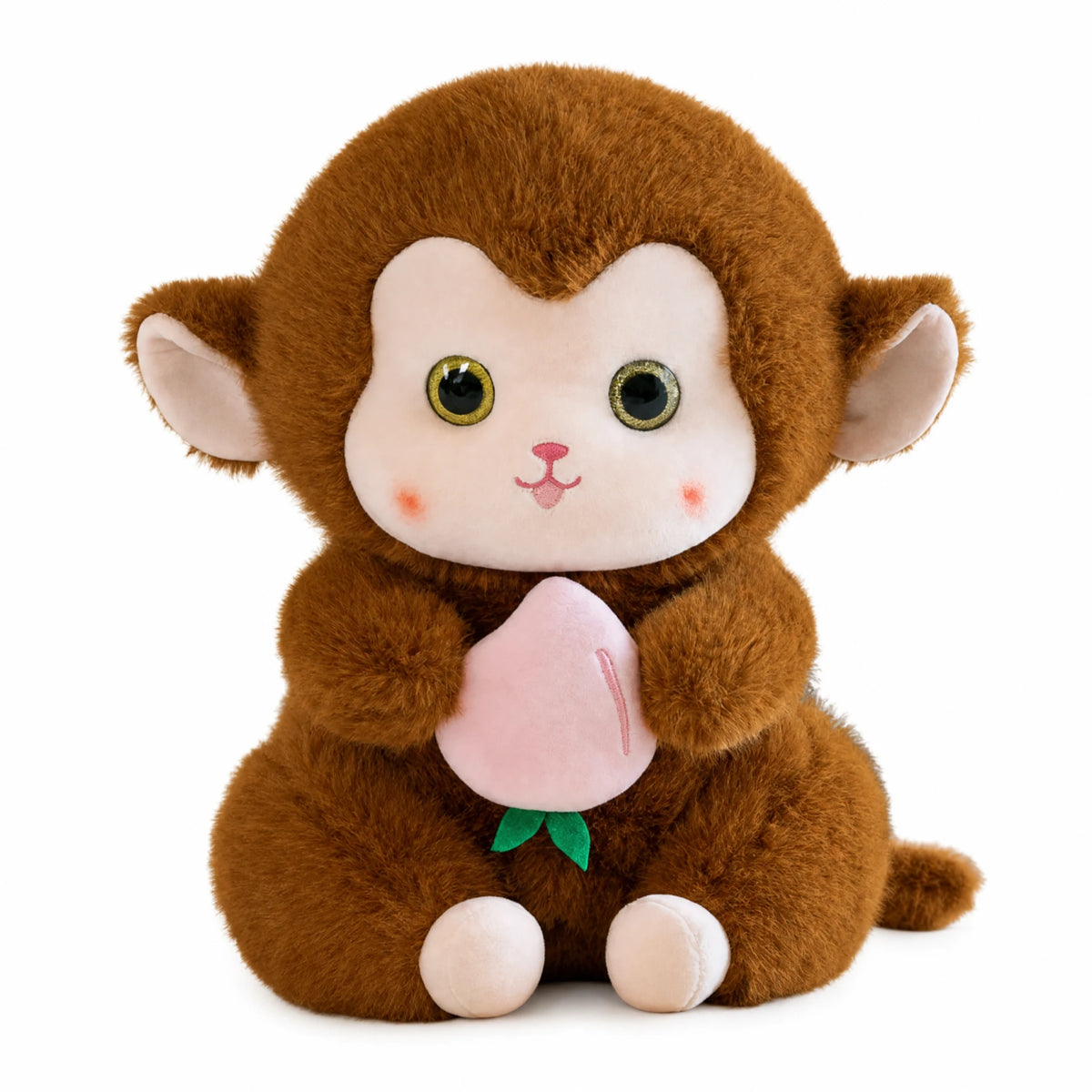 Monkey Plush with Peach Kawaii Style Brown - Fond blanc