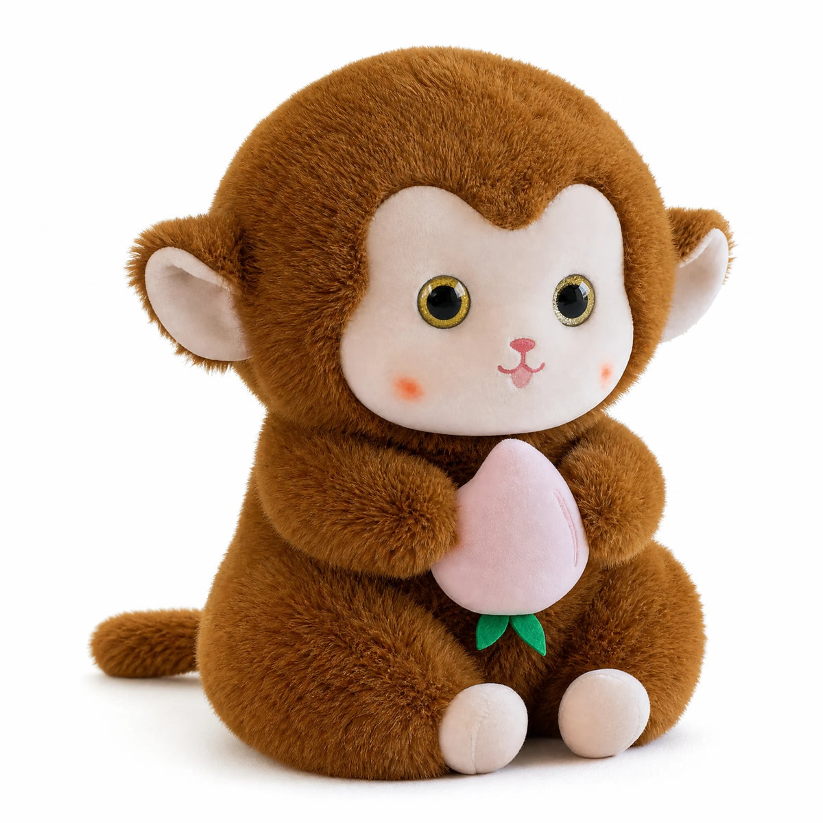Monkey Plush with Peach Kawaii Style Brown - Fond blanc, autre angle