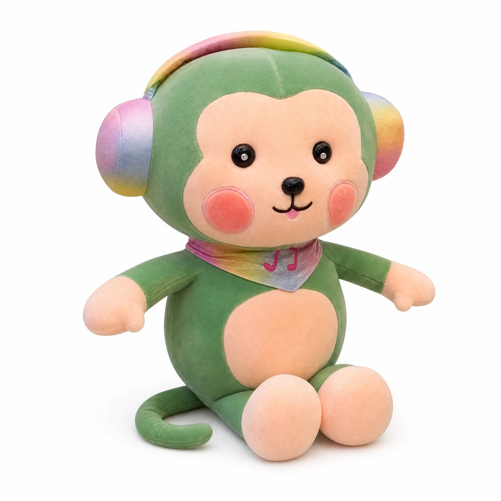 Monkey Plush with Rainbow Gradient Design and Soft Cotton - Fond blanc, autre angle