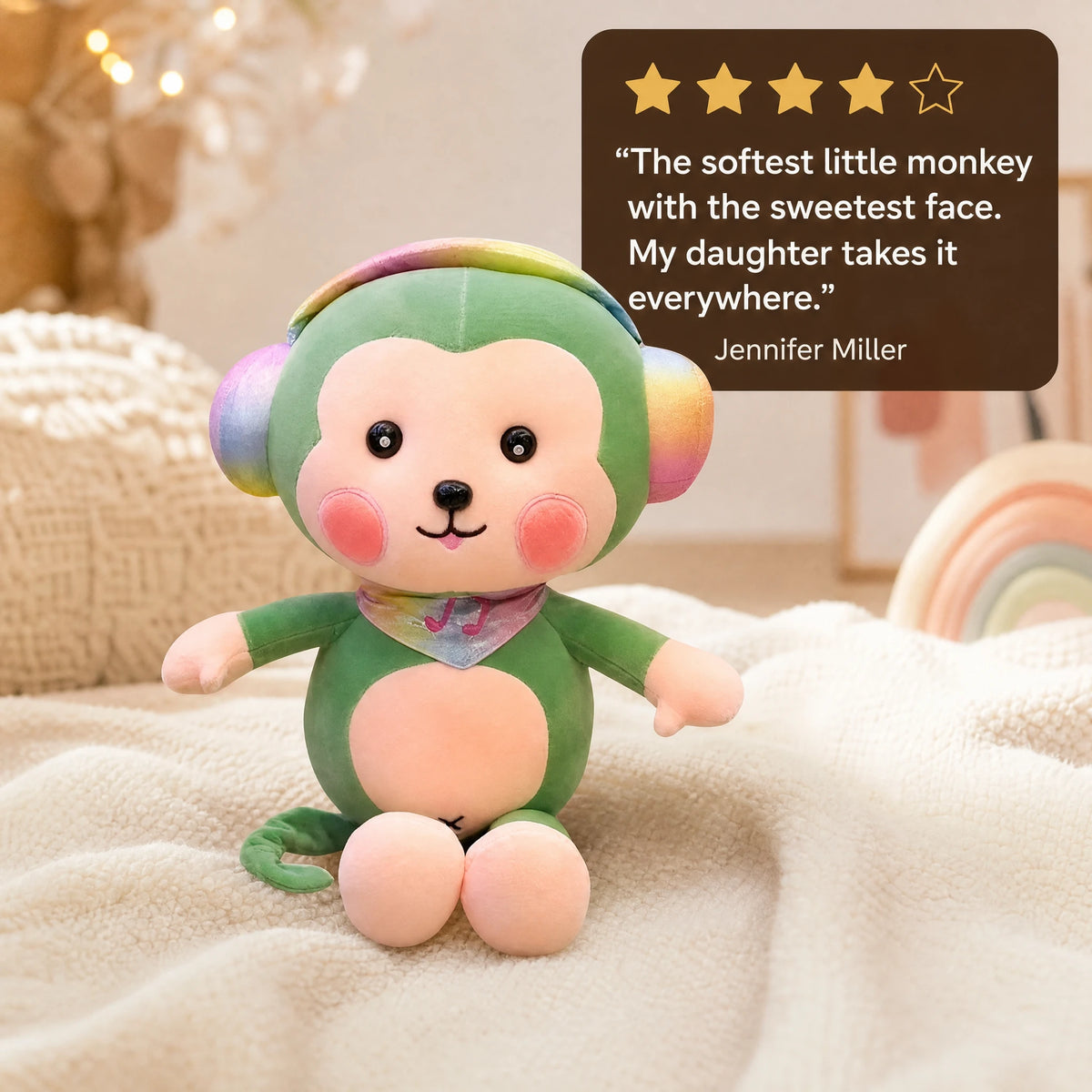 Monkey Plush with Rainbow Gradient Design and Soft Cotton - Image témoignage