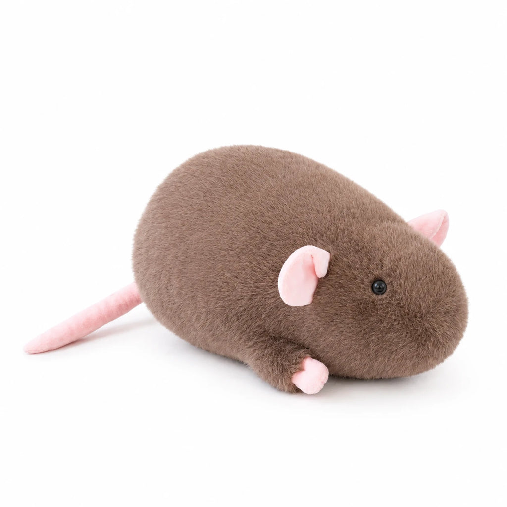 Mouse Plush with Rounded Shape and Pink Details - Brown (Mocha) / 18cm / 7in … (3 tailles)