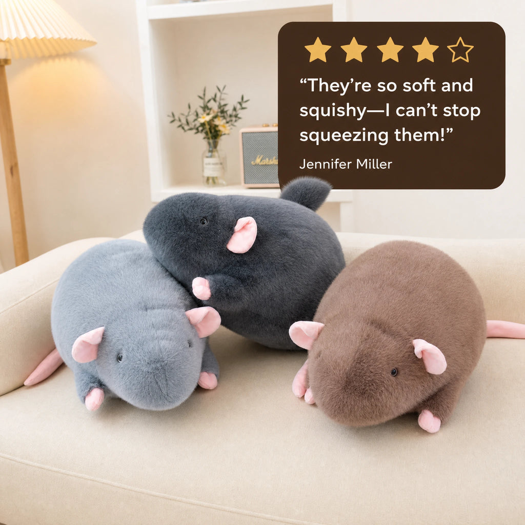 Mouse Plush with Rounded Shape and Pink Details - Image témoignage