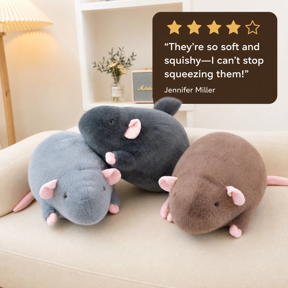 Mouse Plush with Rounded Shape and Pink Details - Image témoignage
