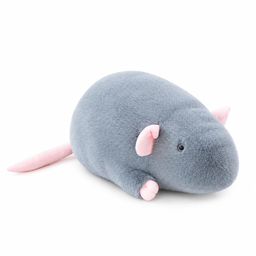 Mouse Plush with Rounded Shape and Pink Details - Light Grey (Berry) / 18cm / 7in … (3 tailles)