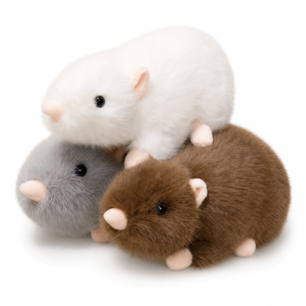 Mouse Stuffed Animal Set of 3 in White, Brown, Grey - Fond blanc
