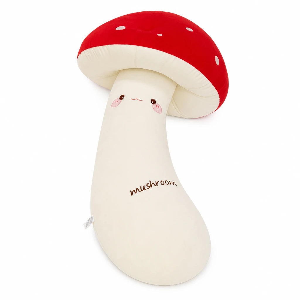 Mushroom Plush Pillow with Long Body and Kawaii Face - Cherry Red / 27in / 70cm … (2 tailles)