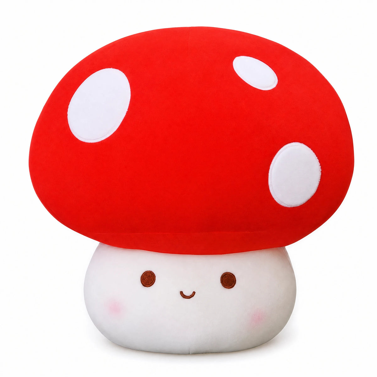 Mushroom Plush – Red Spotted with Smiling Face - Fond blanc