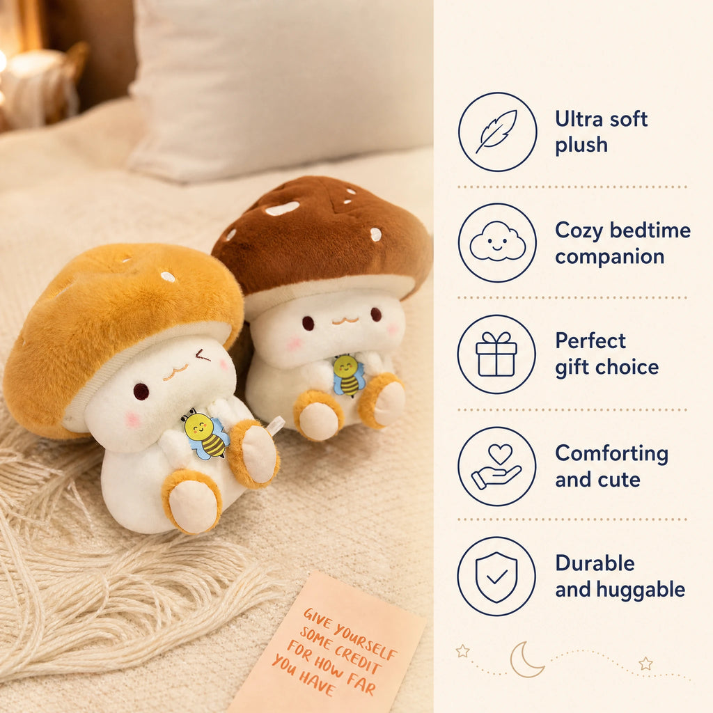 Mushroom Plush Toy with Bee Embroidery and Soft Cap - Bénéfices produit