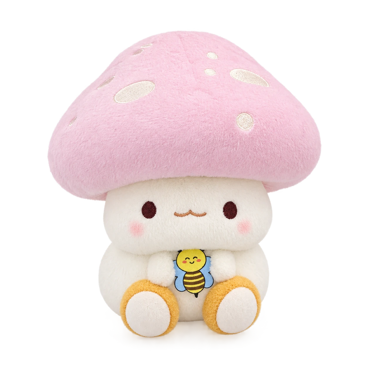 Mushroom Plush Toy with Bee Embroidery and Soft Cap - Pink