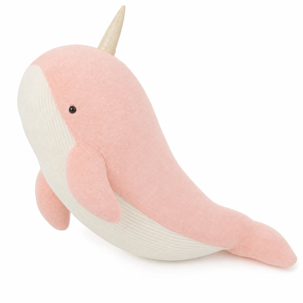 Narwhal Plush with Shiny Horn and Fluffy Texture - Fond blanc