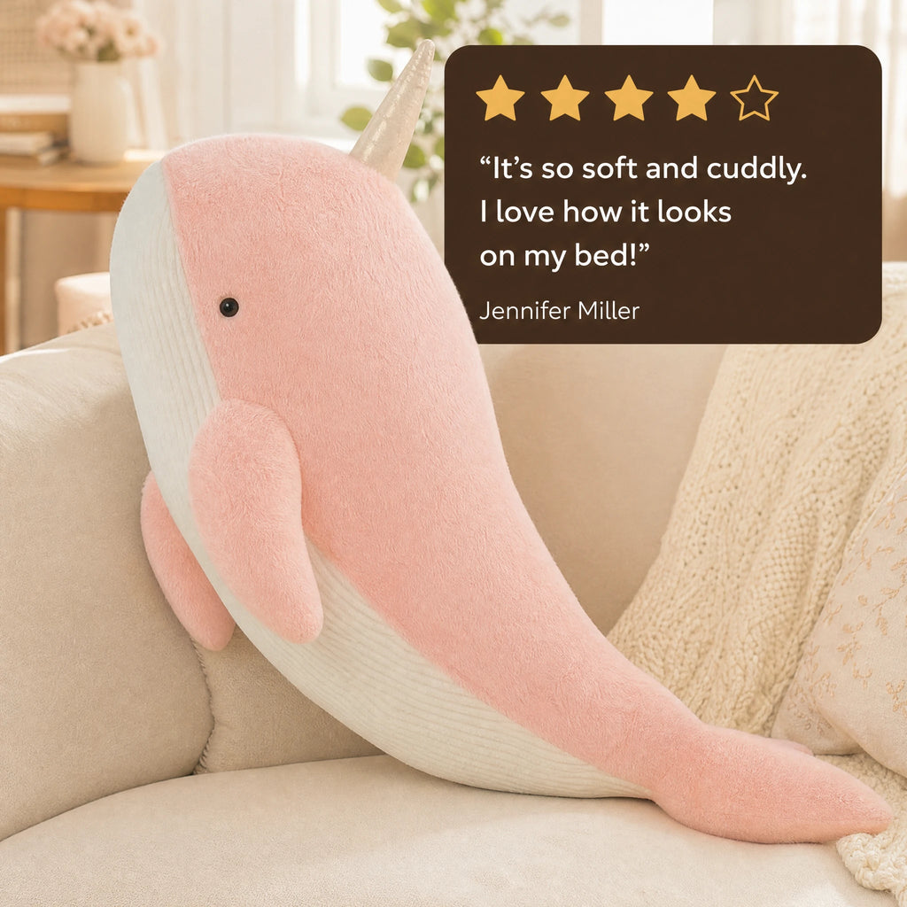 Narwhal Plush with Shiny Horn and Fluffy Texture - Image témoignage