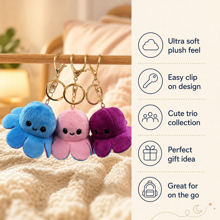 Octopus Plush Keychain Reversible 10cm with Dual Expression - Bénéfices produit
