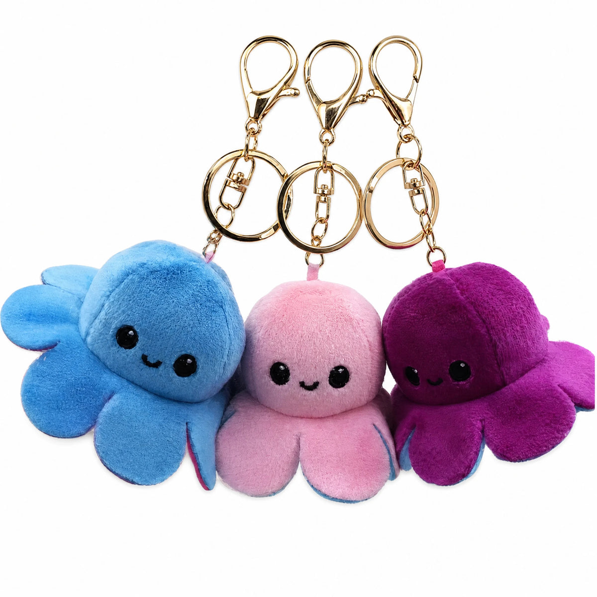 Octopus Plush Keychain Reversible 10cm with Dual Expression - Fond blanc
