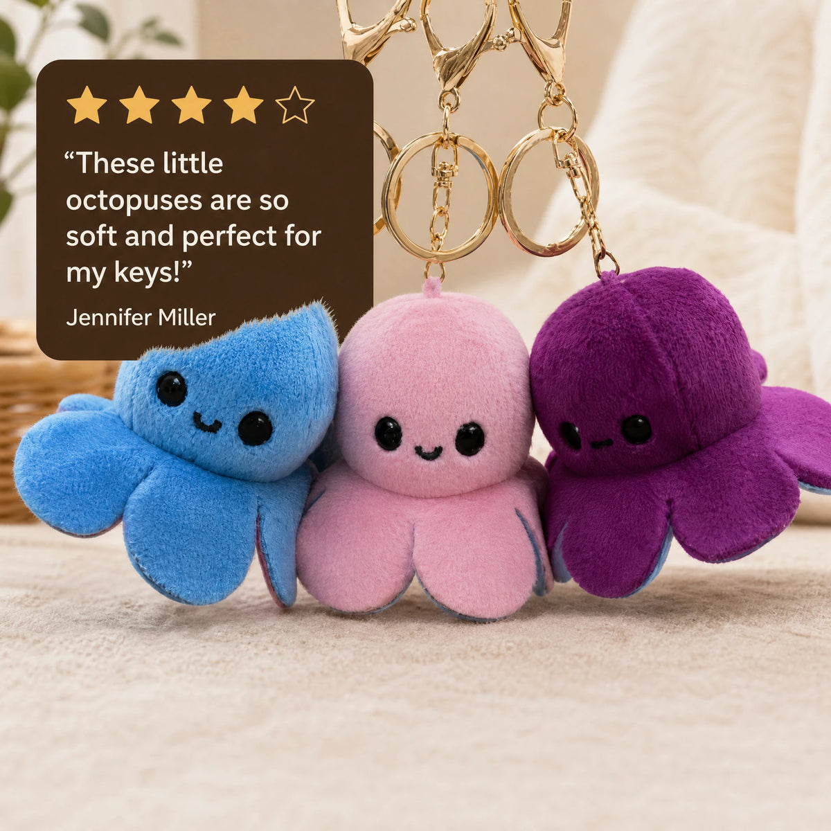 Octopus Plush Keychain Reversible 10cm with Dual Expression - Image témoignage