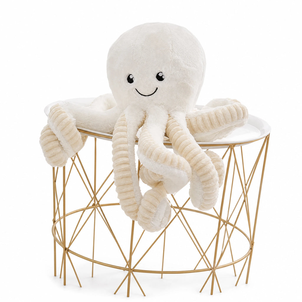 Octopus Plush Toy with Textured Tentacles White - Fond blanc