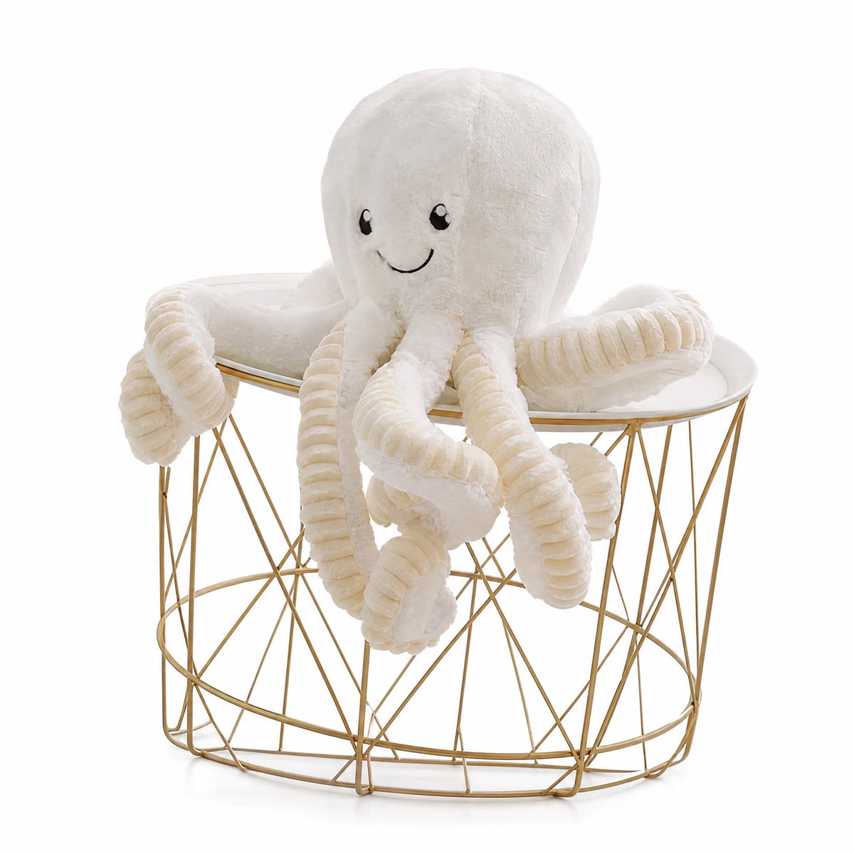 Octopus Plush Toy with Textured Tentacles White - Fond blanc, autre angle