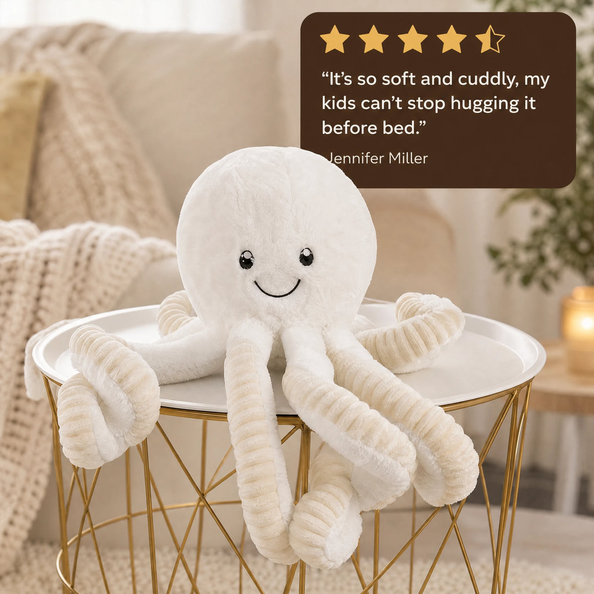 Octopus Plush Toy with Textured Tentacles White - Image témoignage