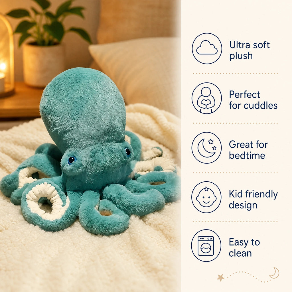 Octopus Plush with Textured Tentacles and Embroidered Eyes - Bénéfices produit