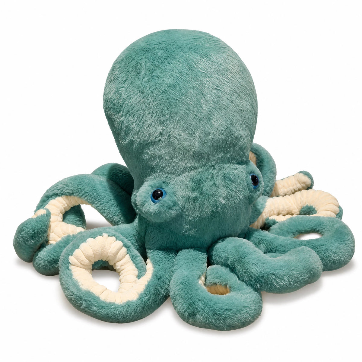 Octopus Plush with Textured Tentacles and Embroidered Eyes - Fond blanc