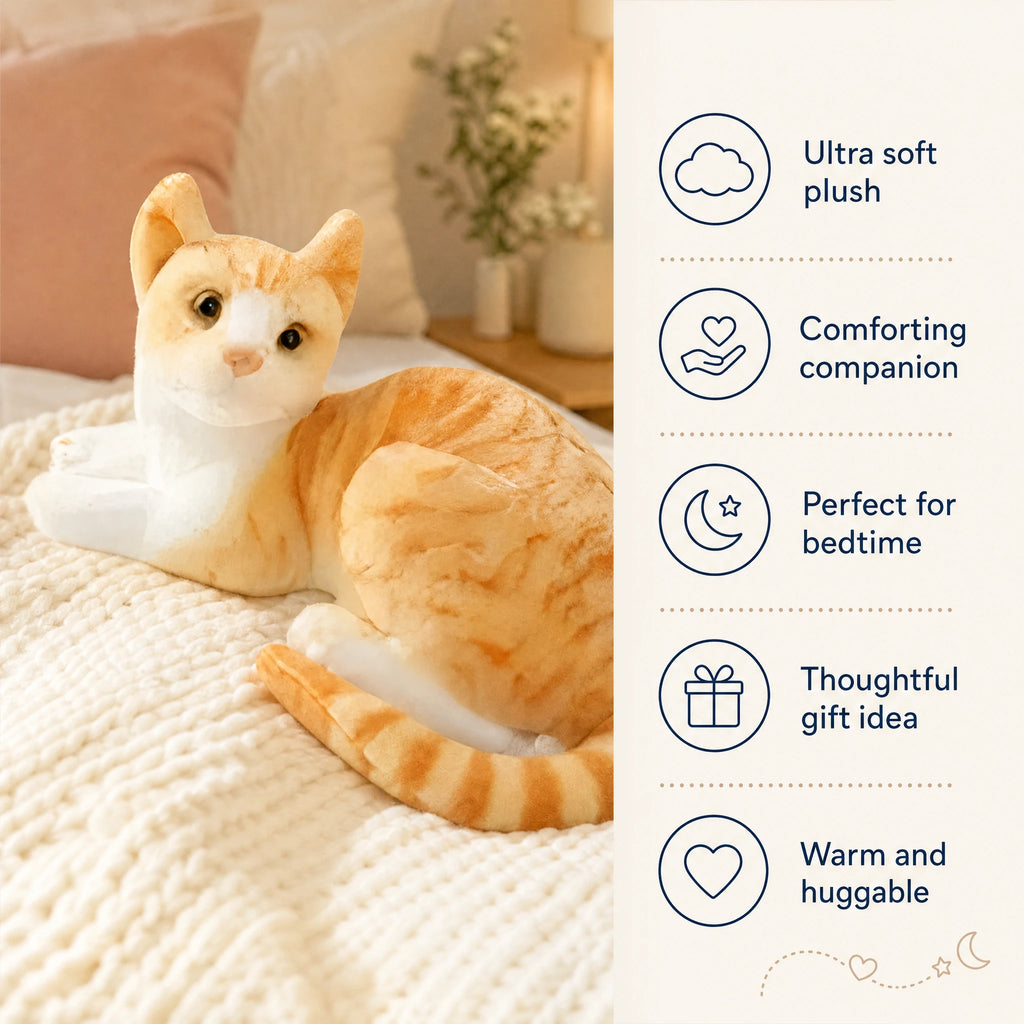 Orange Tabby Cat Plush in Lying Down Position - Bénéfices produit