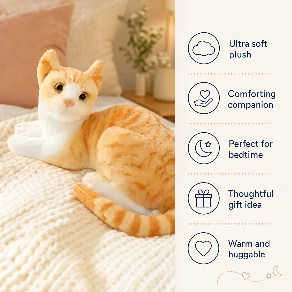 Orange Tabby Cat Plush in Lying Down Position - Bénéfices produit