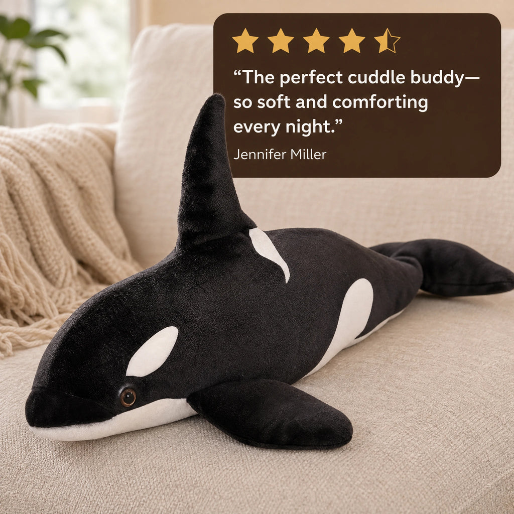Orca Plush in Realistic Black and White Design - Image témoignage