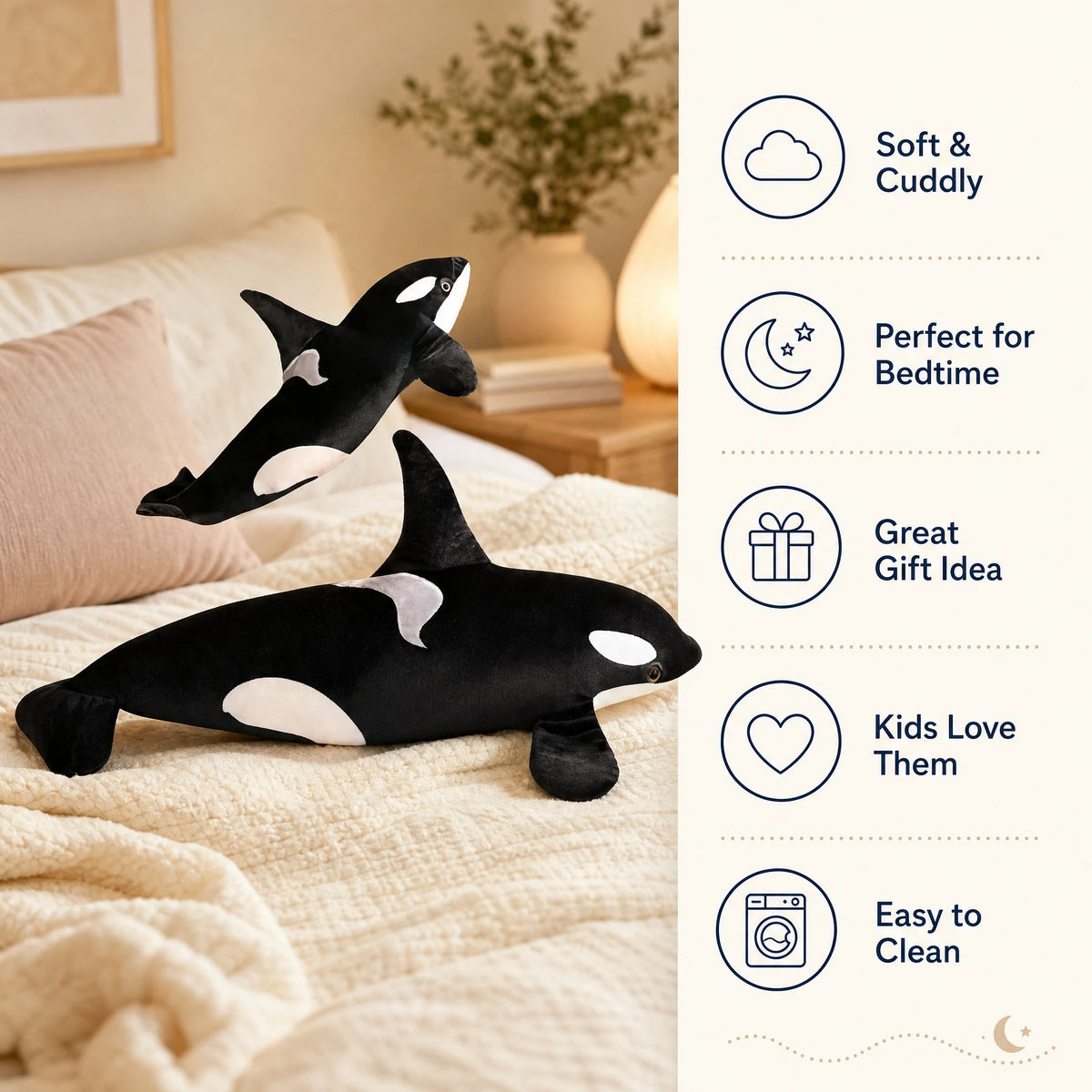 Orca Plush with Realistic Black and White Markings - Bénéfices produit