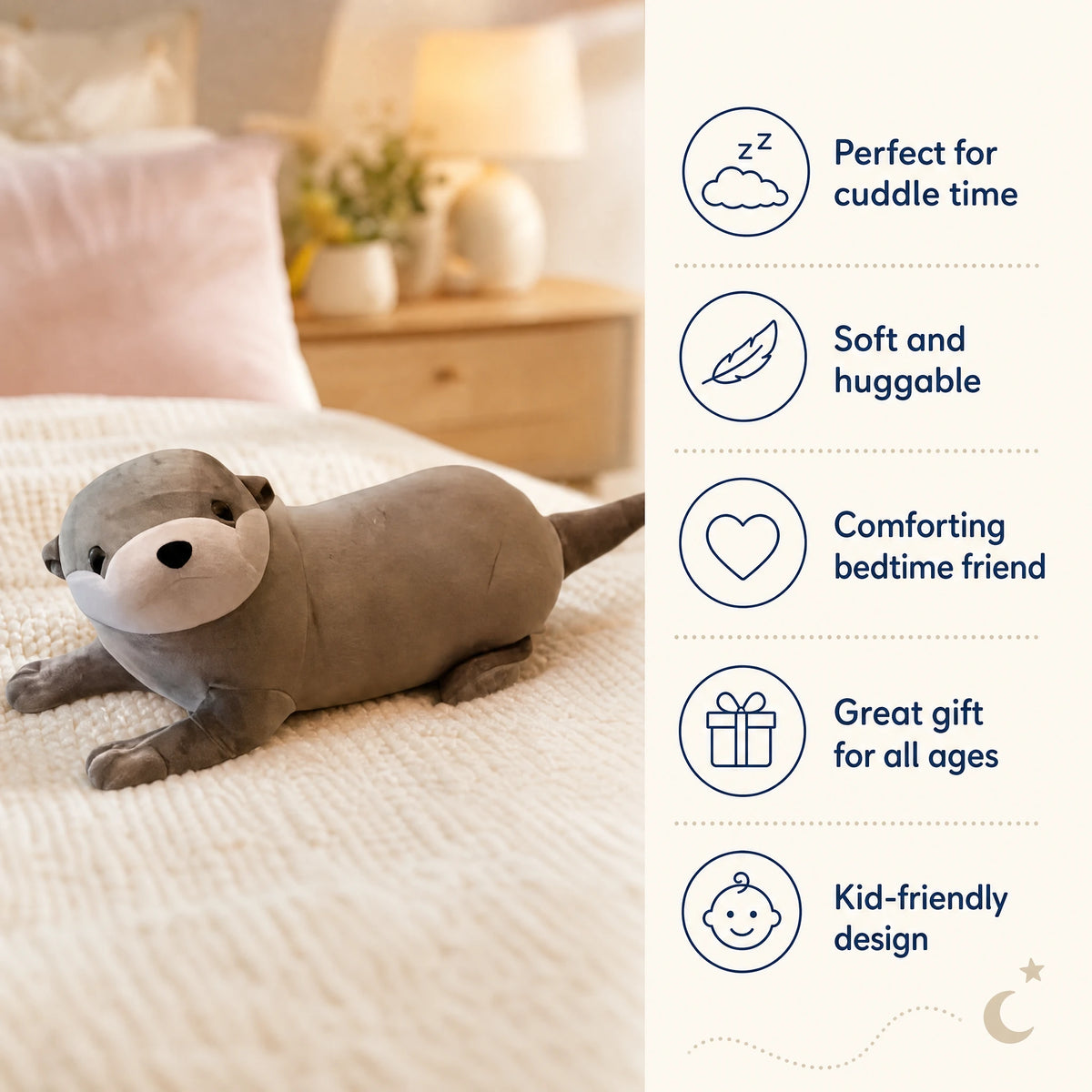 Otter Plush, Soft Gray Lying Down Design - Bénéfices produit